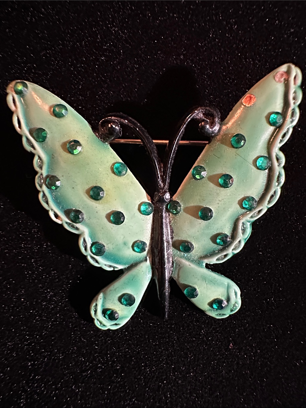 Vintage Har Butterfly Brooch Pin Signed Hargo Creations Green Enamel Rhinestone